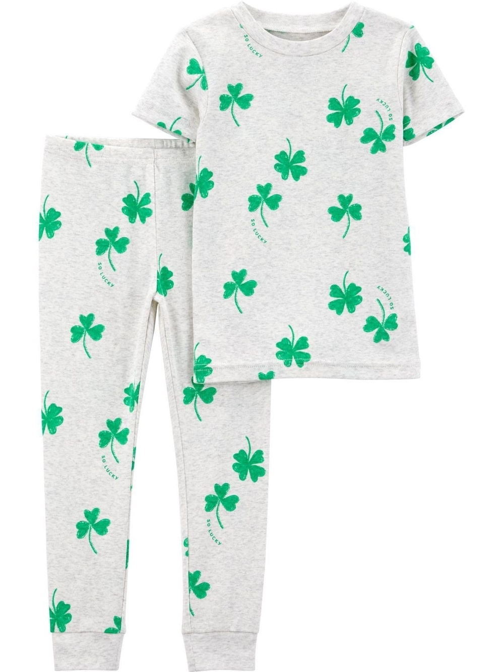 Carter's 5T Grey Pajama Set with Green Shamrock So Lucky St Patrick's Print